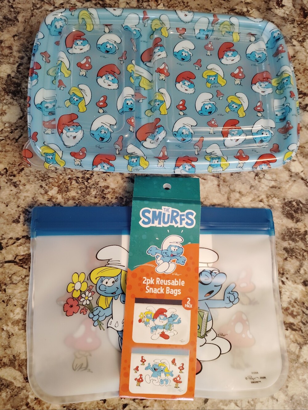 The Smurfs Reusable Snack Bags & Tray Set - Blue